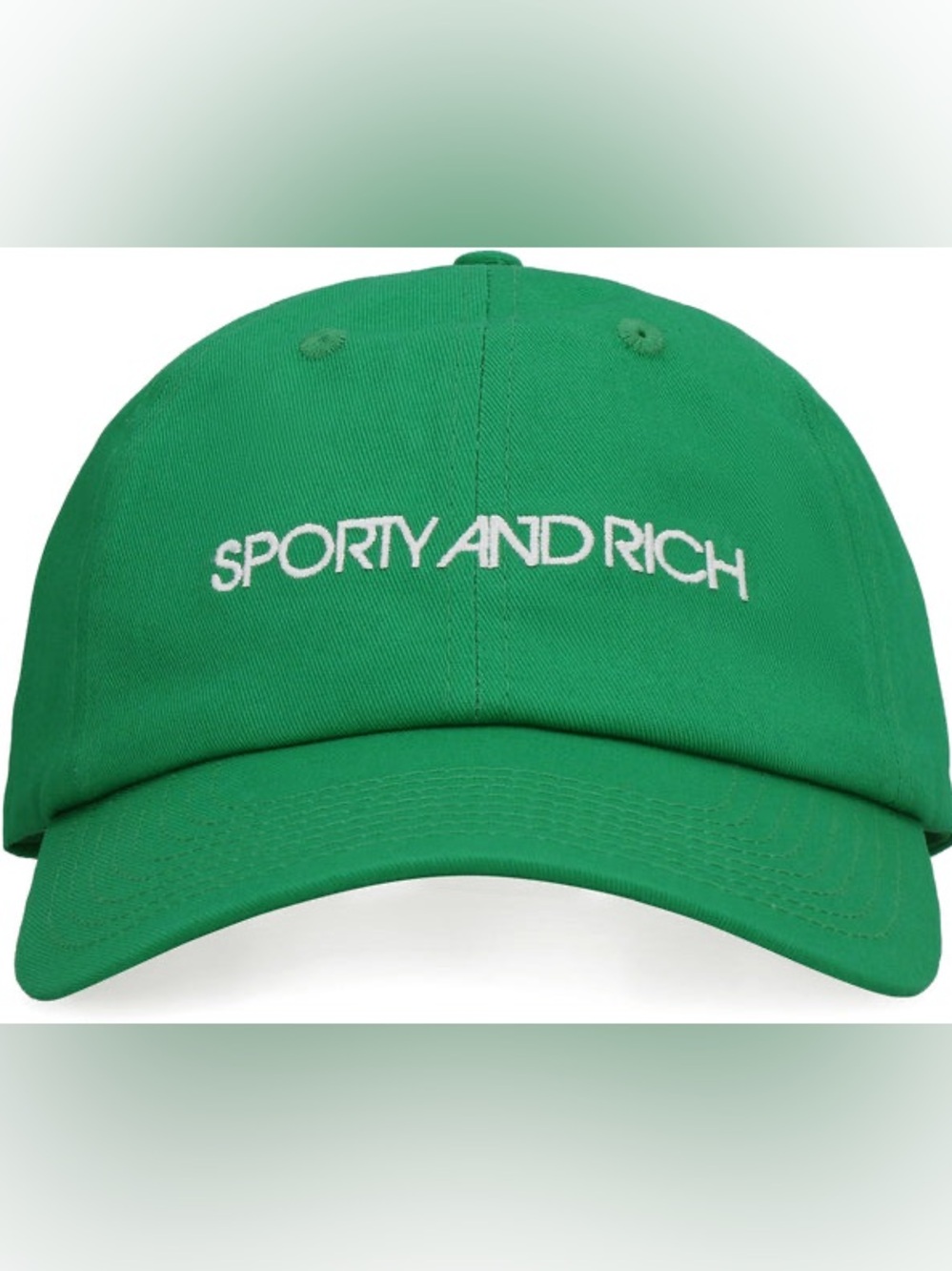 Sporty & Rich Green White Logo Embroidered Baseball Hat Cap OS